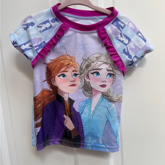 NWOT Disney 2T Frozen 2 Purple and Blue Short Sleeve Rashguard Bathing suit Top - Picture 1 of 5